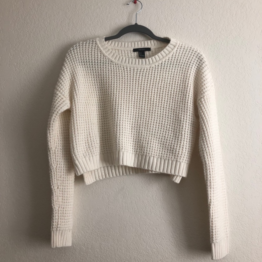 Forever 21 waffle knit cream cropped sweater